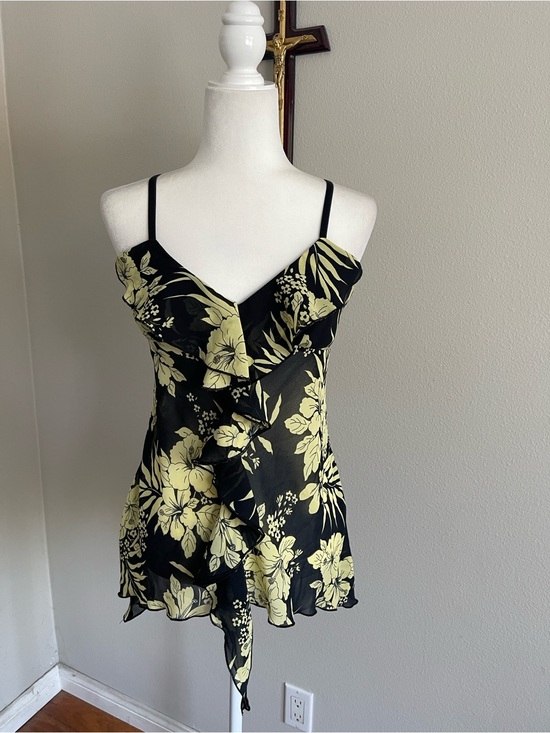 shandy Tops - Antthony Black and Yellow Floral Ruffle Cami Top